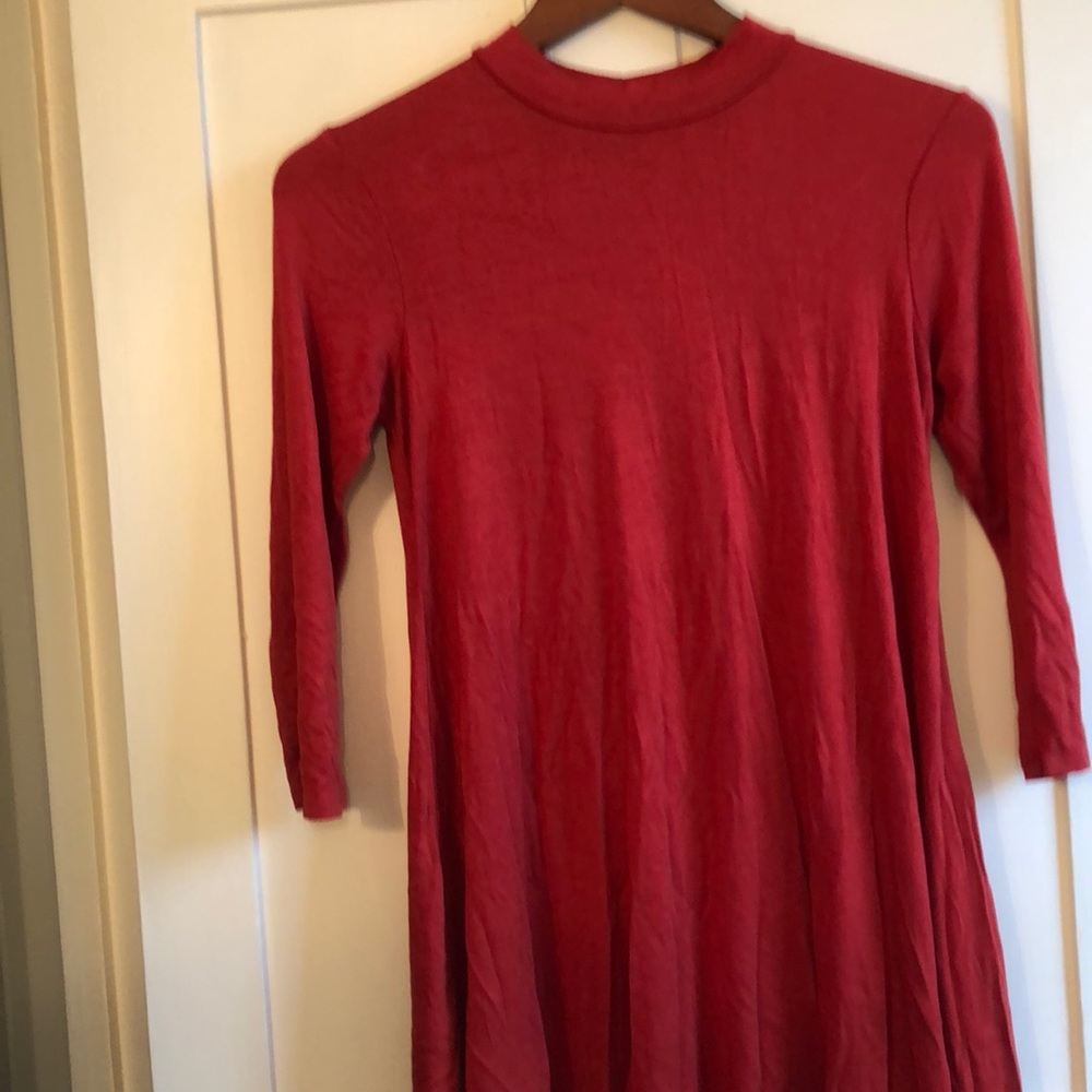 Red/orange mock turtleneck flowy dress